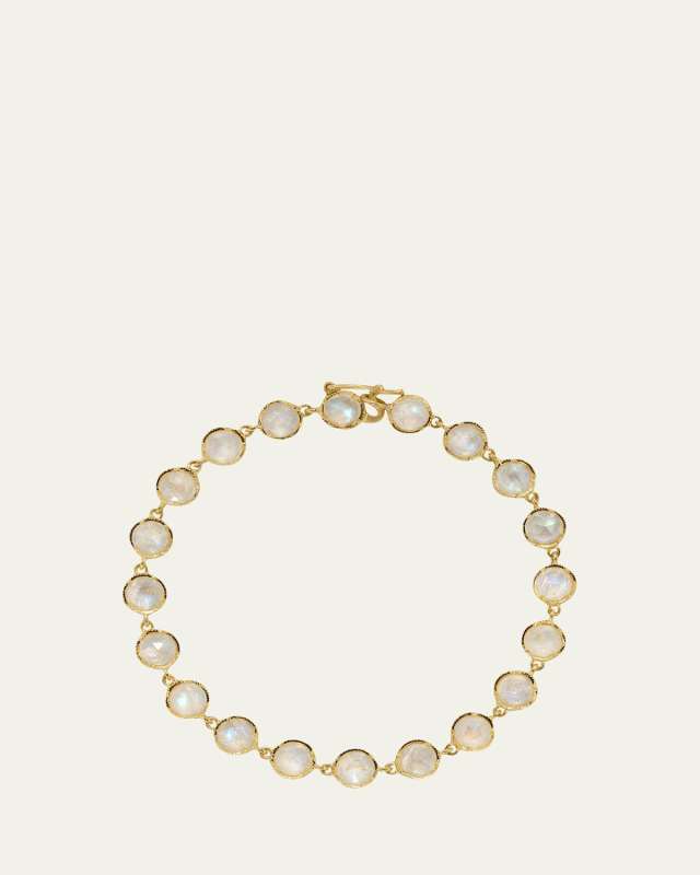 18k Yellow Gold Moonstone Bracelet, 7"L